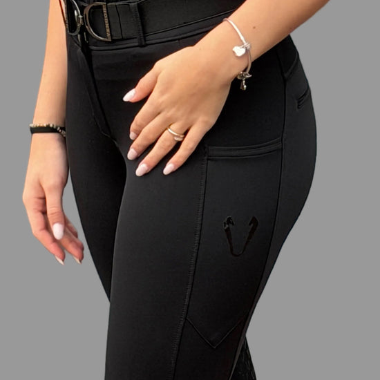 Pantalon d'équitation hiver Vengoh Iris W Breeches coloris Noir Black - Tissu technique chaud et thermique