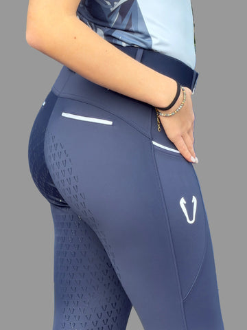 Pantalon d'équitation hiver Vengoh Iris W Breeches coloris Bleu Marine Navy - Coupe technique chaude
