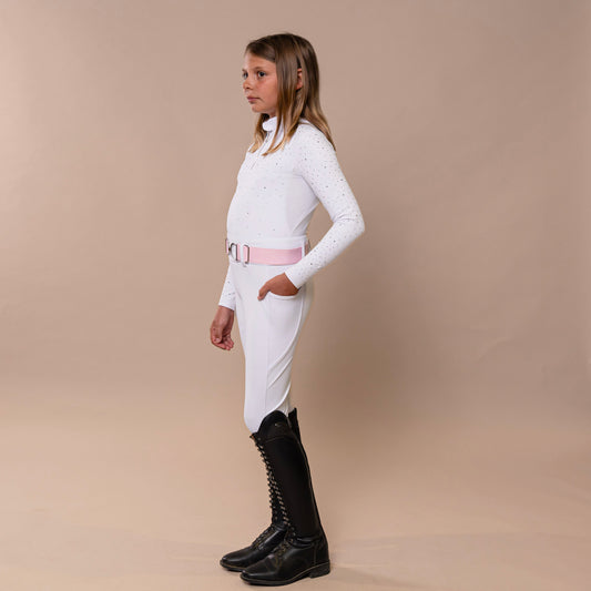 Starlette Kids Show Base Layer, Long Sleeves – White Sparkle
