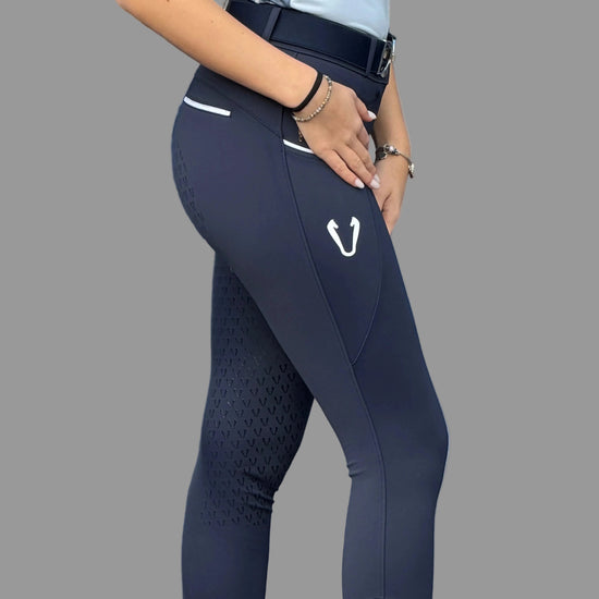 Pantalon d'équitation hiver Vengoh Iris W Breeches coloris Bleu Marine Navy - Coupe technique chaude