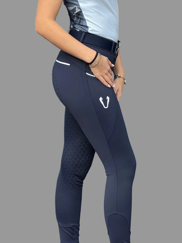 Pantalon d'équitation hiver Vengoh Iris W Breeches coloris Bleu Marine Navy - Coupe technique chaude