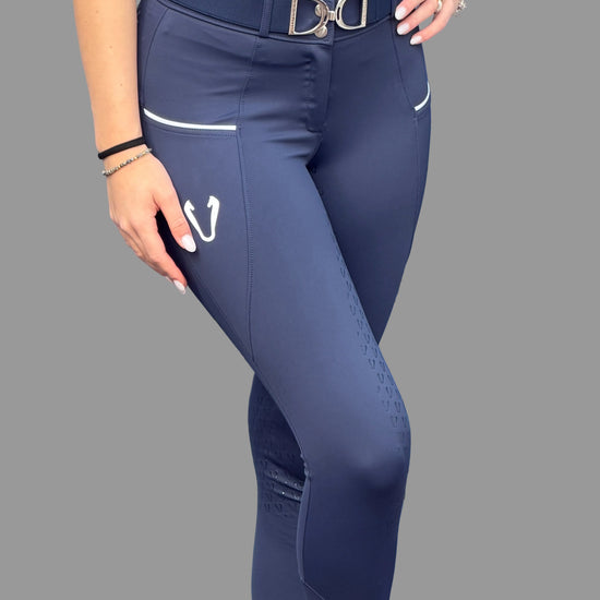 Pantalon d'équitation hiver Vengoh Iris W Breeches coloris Bleu Marine Navy - Coupe technique chaude