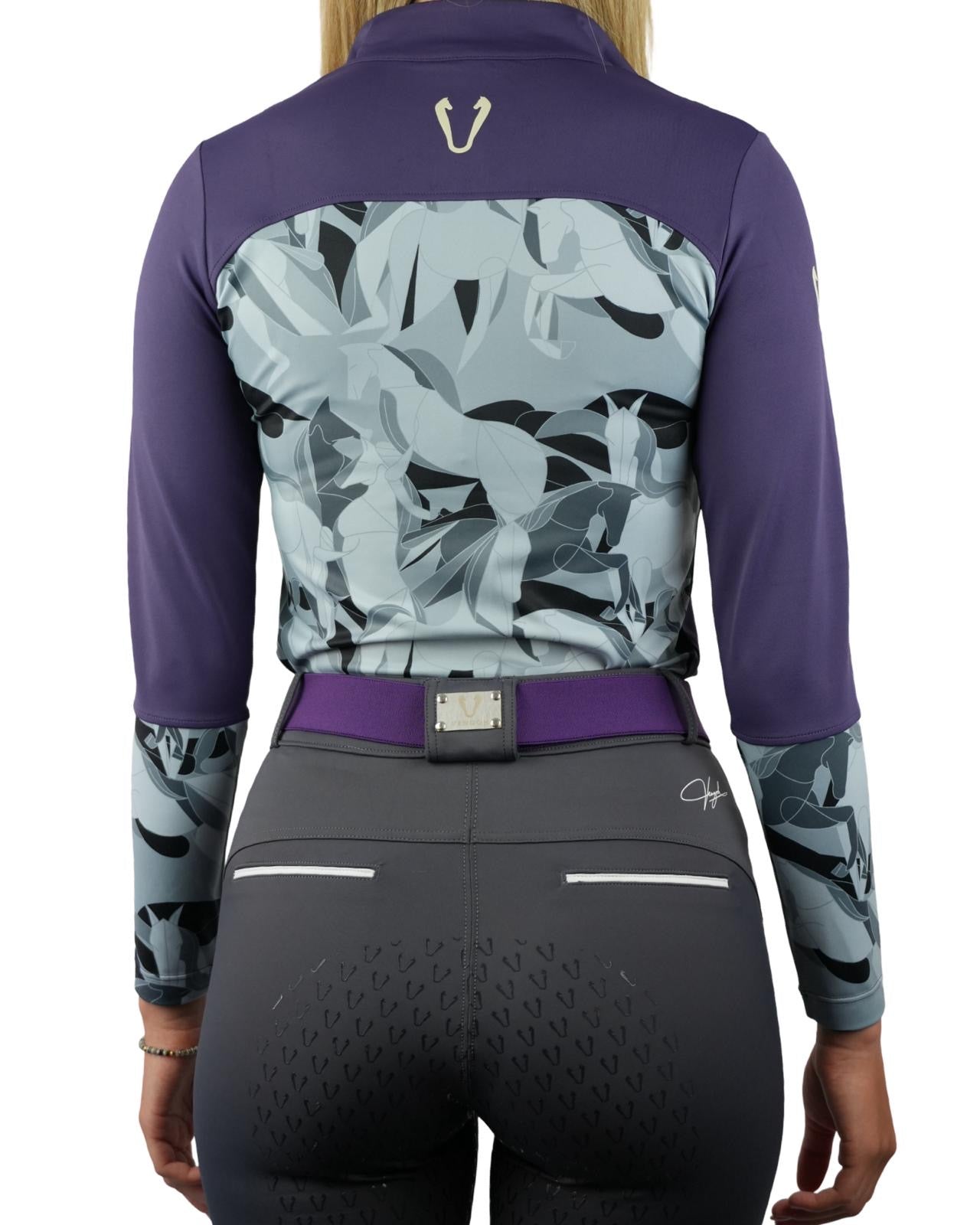 Coupe ajustée et design sportif sur top technique d'équitation Vengoh Azalea Purple Violet