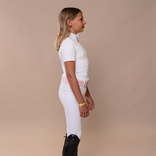 Starlette Kids Show Base Layer, Short Sleeves – White Sparkle
