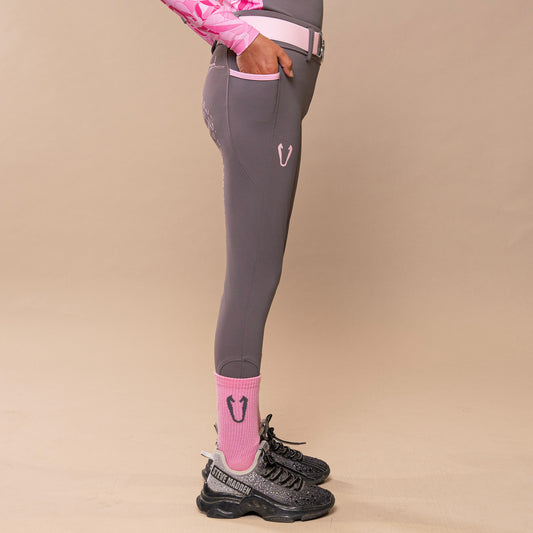 Dahlia Kids Riding Leggings – Grey with Baby-Pink Details