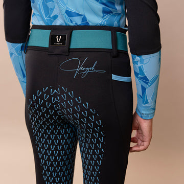 Dahlia Kids Riding Leggings – Black with Baby-Blue Details