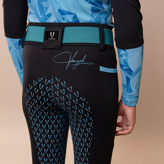 Dahlia Kids Riding Leggings – Black with Baby-Blue Details