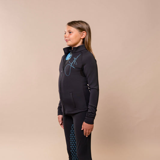 Lily Kids Zip Base Layer Jacket, Long Sleeves – Black with Baby-Blue Details