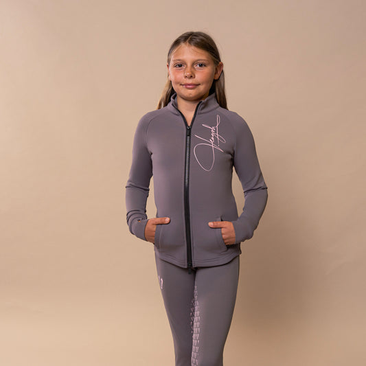 Lily Kids Zip Base Layer Jacket, Long Sleeves – Grey with Baby-Pink Details