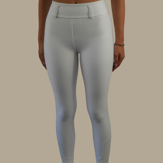 Maintien taille haute et silhouette galbante sur pantalon d'équitation leggings Vengoh Dahlia White Blanc