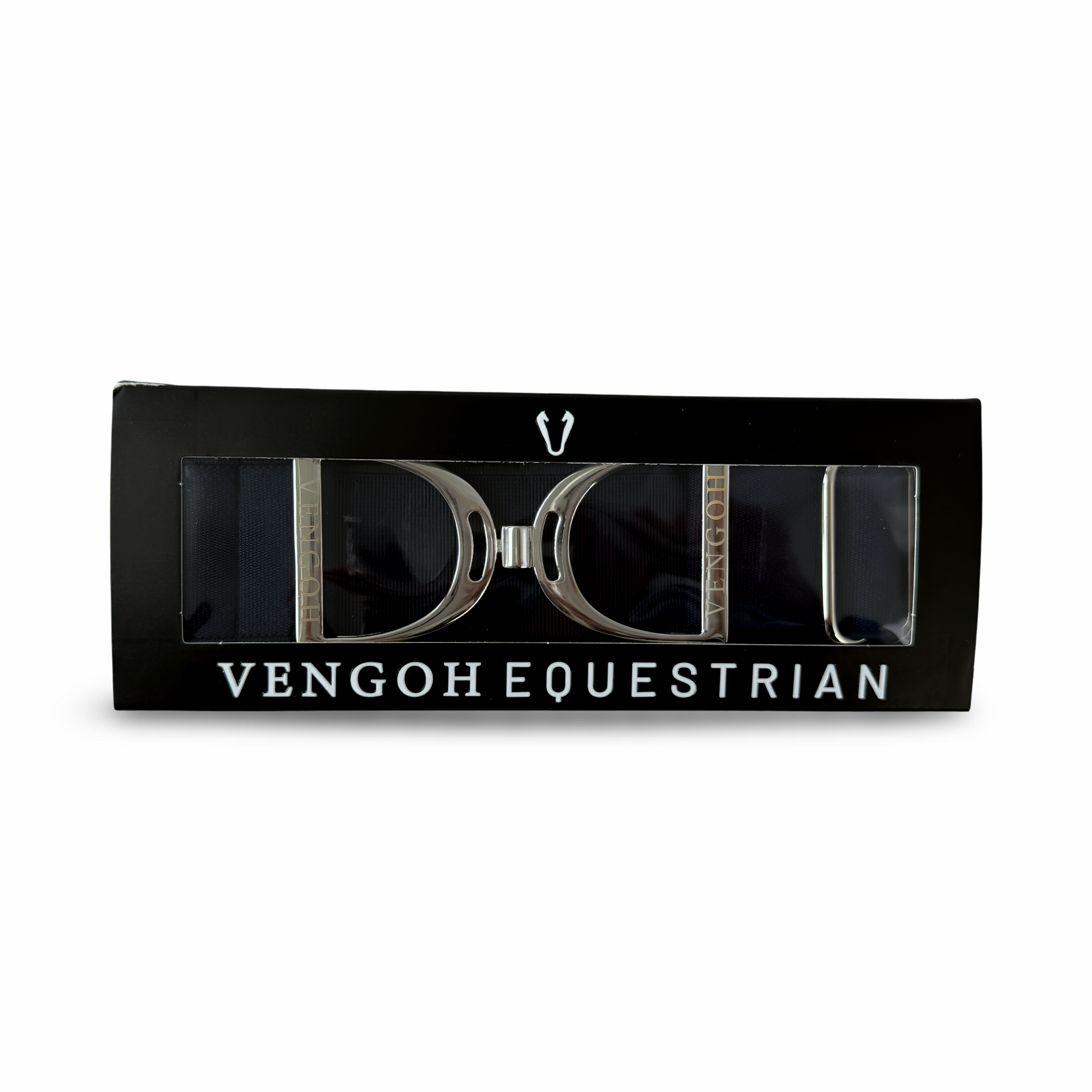 Coffret cadeau Vengoh Equestrian : Ceinture Deep Navy avec boucle Silver présentée dans son écrin premium