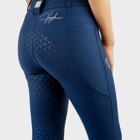 Détail assise full grip silicone sur leggings Vengoh Dahlia Navy - Adhérence et confort en selle