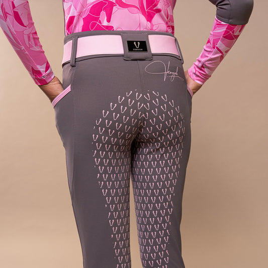 Dahlia Kids Riding Leggings – Grey with Baby-Pink Details