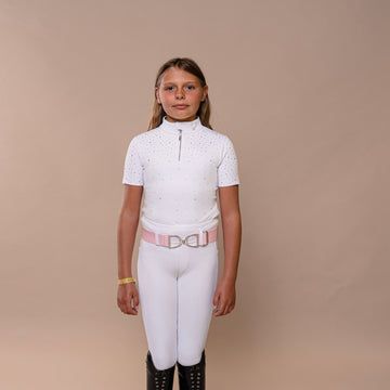 Starlette Kids Show Base Layer, Short Sleeves – White Sparkle