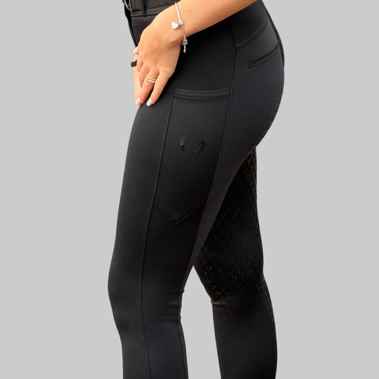 Pantalon d'équitation hiver Vengoh Iris W Breeches coloris Noir Black - Tissu technique chaud et thermique