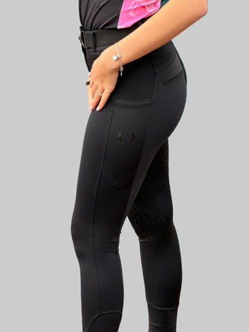 Pantalon d'équitation hiver Vengoh Iris W Breeches coloris Noir Black - Tissu technique chaud et thermique