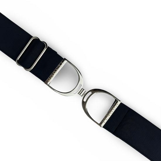 Ceinture d'équitation Vengoh Deep Navy Bleu Marine avec boucle Silver Argent - Taille unique