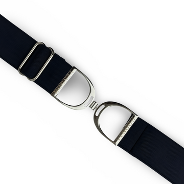 Ceinture d'équitation Vengoh Deep Navy Bleu Marine avec boucle Silver Argent - Taille unique