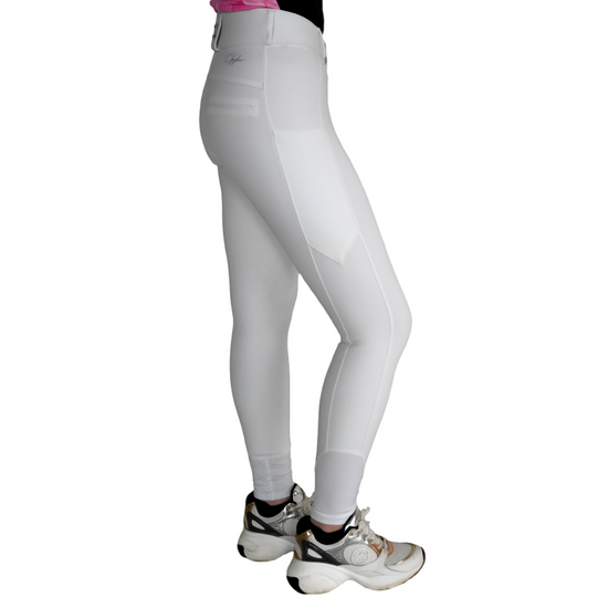 Maintien taille haute et silhouette galbante sur pantalon d'équitation Vengoh Iris White Blanc