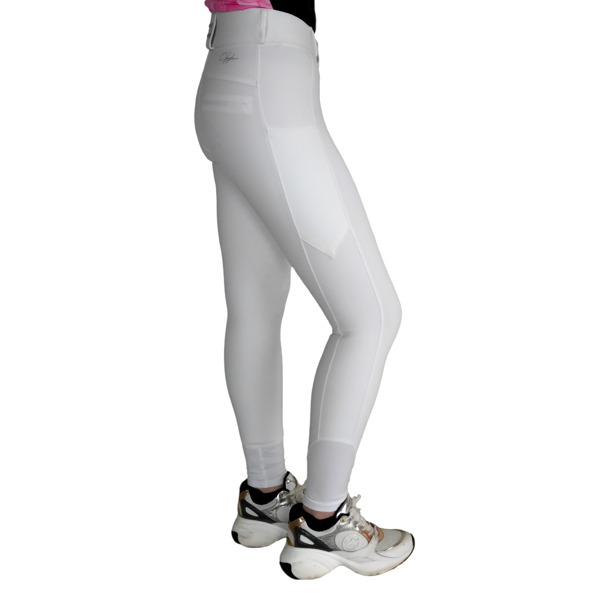 Maintien taille haute et silhouette galbante sur pantalon d'équitation Vengoh Iris White Blanc