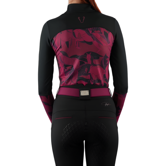 Pantalon équitation femme Vengoh Iris Breeches Black Burgundy Bordeaux - Taille haute galbante