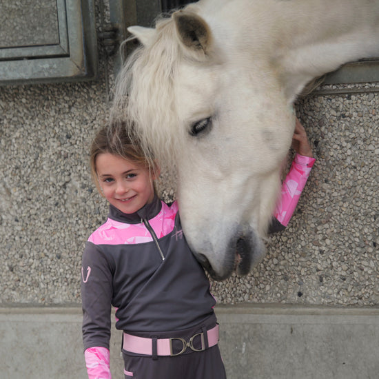 Top équitation technique enfant Vengoh Azalea Kids Base Layer Pink Rose - Manches longues