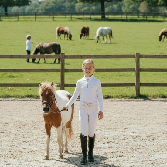 Top technique équitation kid enfant, blanc white à strass manches longues