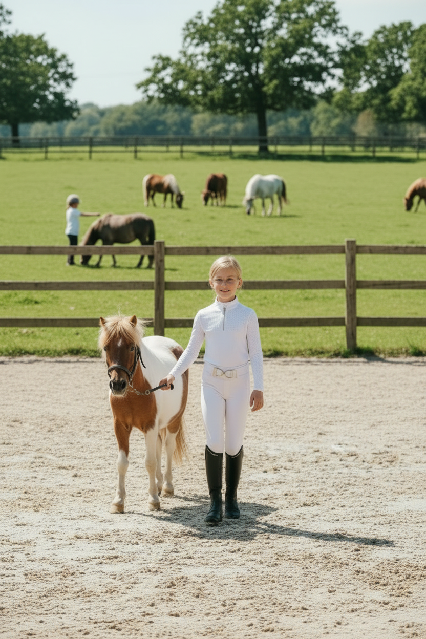 Top technique équitation kid enfant, blanc white à strass manches longues
