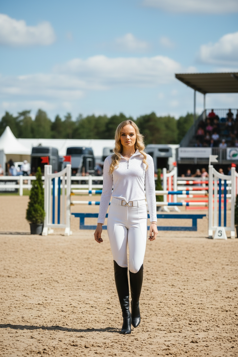Top technique compétition femme woman blanc white avec strass manches longues