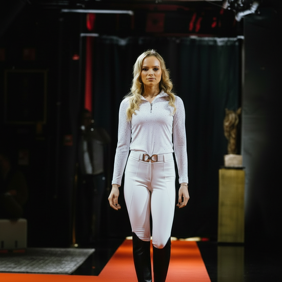 Top technique compétition femme woman blanc white avec strass manches longues