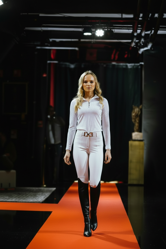 Top technique compétition femme woman blanc white avec strass manches longues