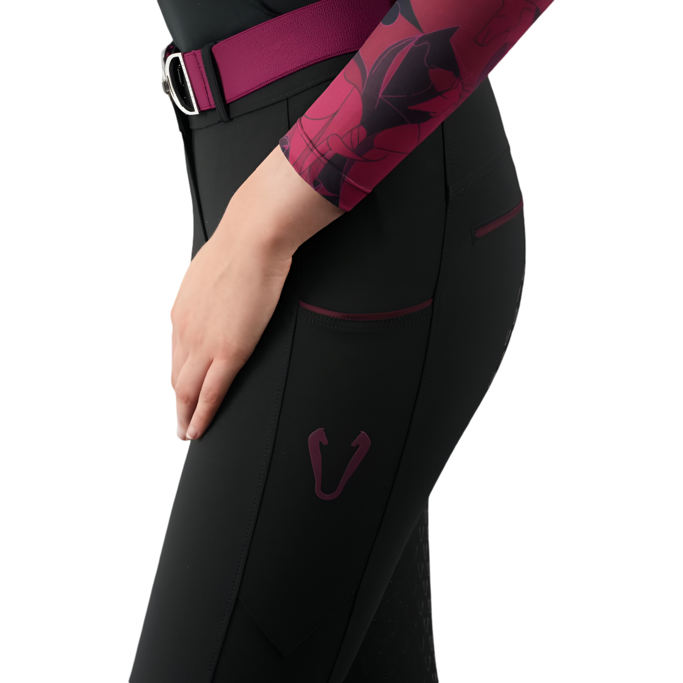 Pantalon équitation femme Vengoh Iris Breeches Black Burgundy Bordeaux - Taille haute galbante