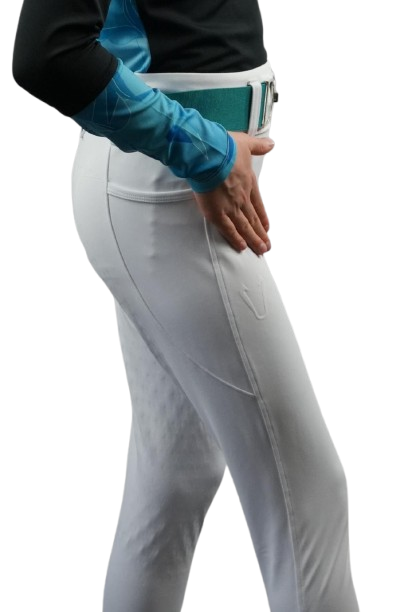 Détail assise full grip silicone sur leggings enfant Vengoh Dahlia Kids White - Adhérence maximale