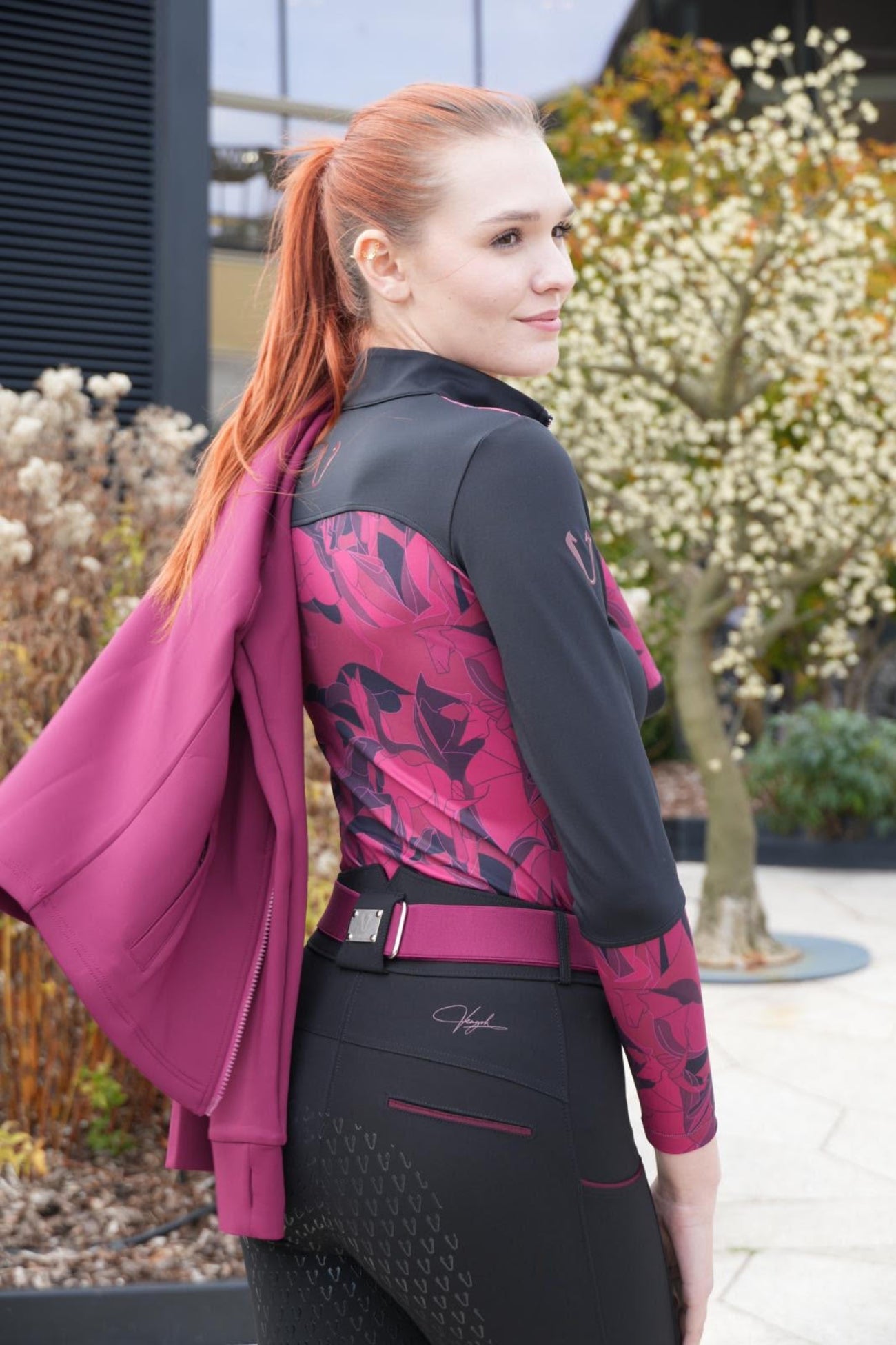 Top équitation technique femme Vengoh Azalea Base Layer Burgundy Bordeaux - Manches longues
